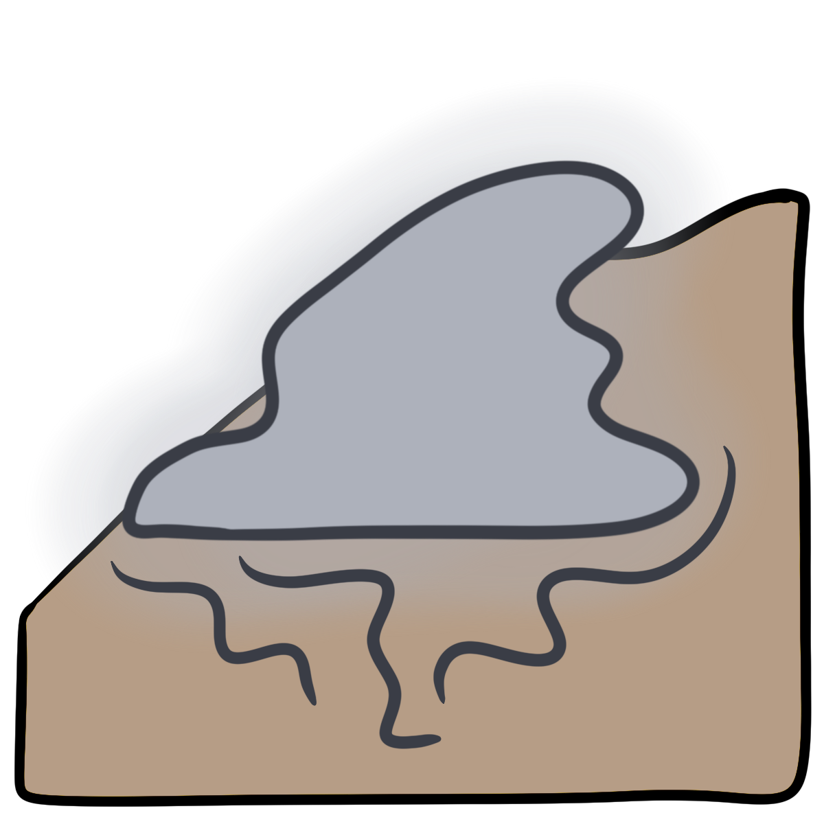 A drooping gray glowing blob with squiggly lines beneath it. Curved beige skin fills the bottom half of the background.